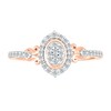 Thumbnail Image 2 of 1/5 CT. T.W. Oval Multi-Diamond Frame Scroll Shank Promise Ring in 10K Rose Gold