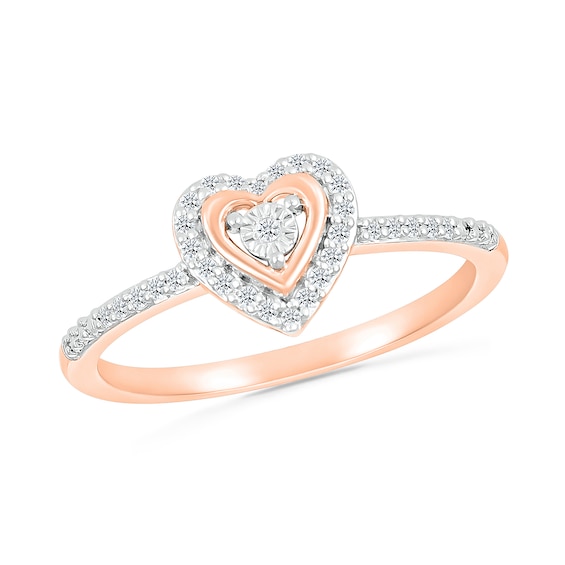 1/8 CT. T.w. Diamond Heart Frame Promise Ring in 10K Rose Gold