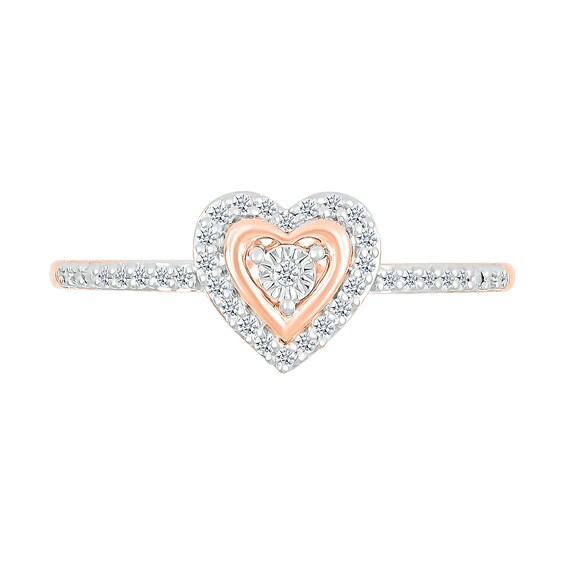 1/8 CT. T.w. Diamond Heart Frame Promise Ring in 10K Rose Gold