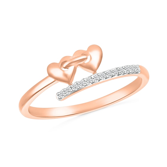 1/20 CT. T.w. Diamond Double Linked Heart Bypass Shank Promise Ring in 10K Rose Gold
