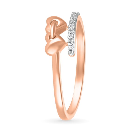 1/20 CT. T.w. Diamond Double Linked Heart Bypass Shank Promise Ring in 10K Rose Gold