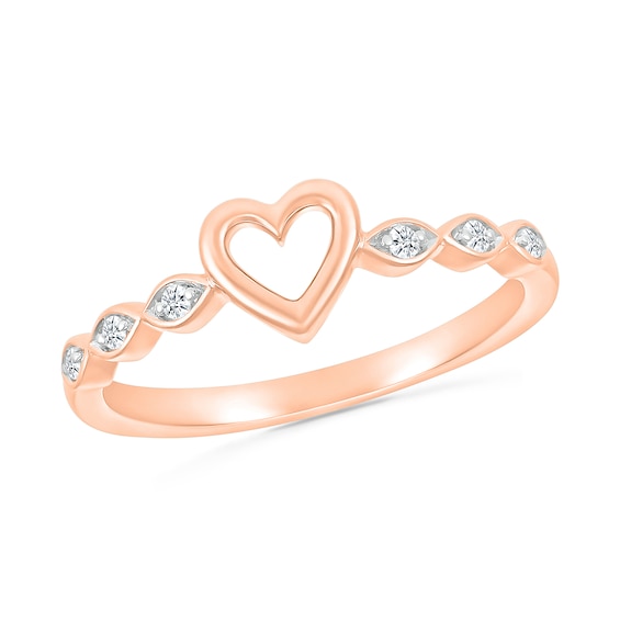 1/20 CT. T.w. Diamond Heart Scallop Shank Promise Ring in Hollow 10K Rose Gold
