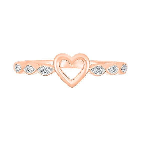 1/20 CT. T.w. Diamond Heart Scallop Shank Promise Ring in Hollow 10K Rose Gold