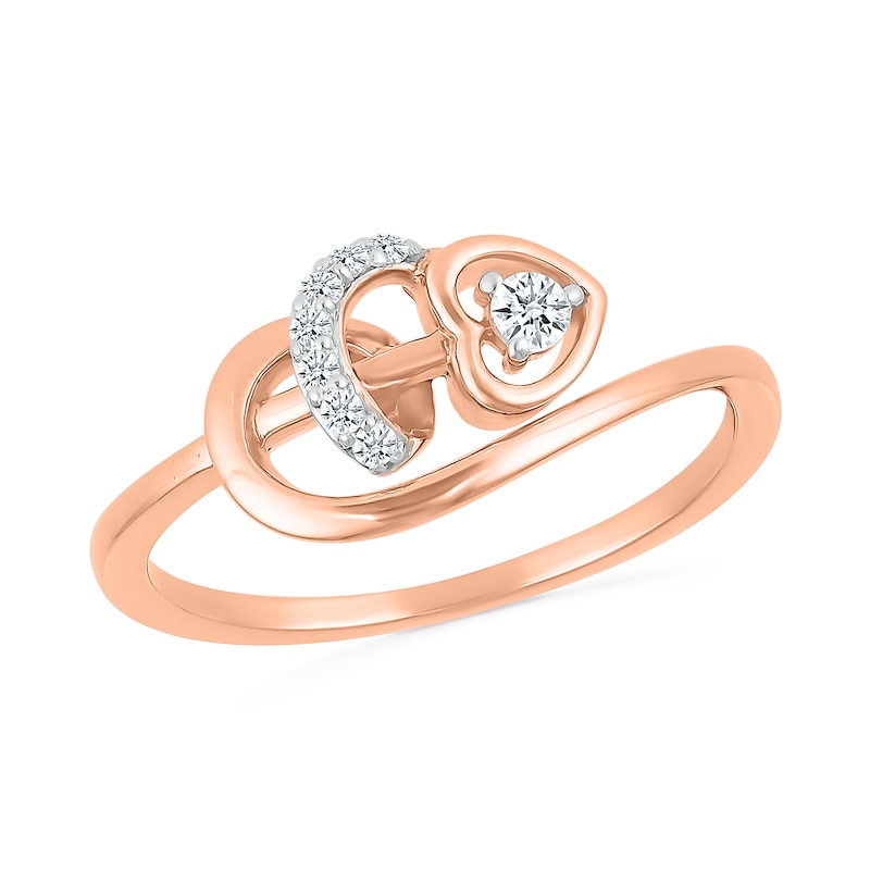 Main Image 1 of 1/10 CT. T.W. Diamond Sideways Heart Twirl Ribbon Promise Ring in 10K Rose Gold