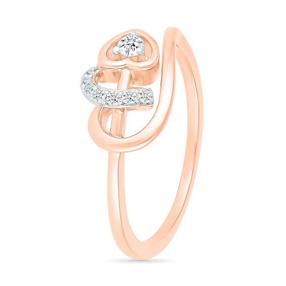 1/10 CT. T.w. Diamond Sideways Heart Twirl Ribbon Promise Ring in 10K Rose Gold
