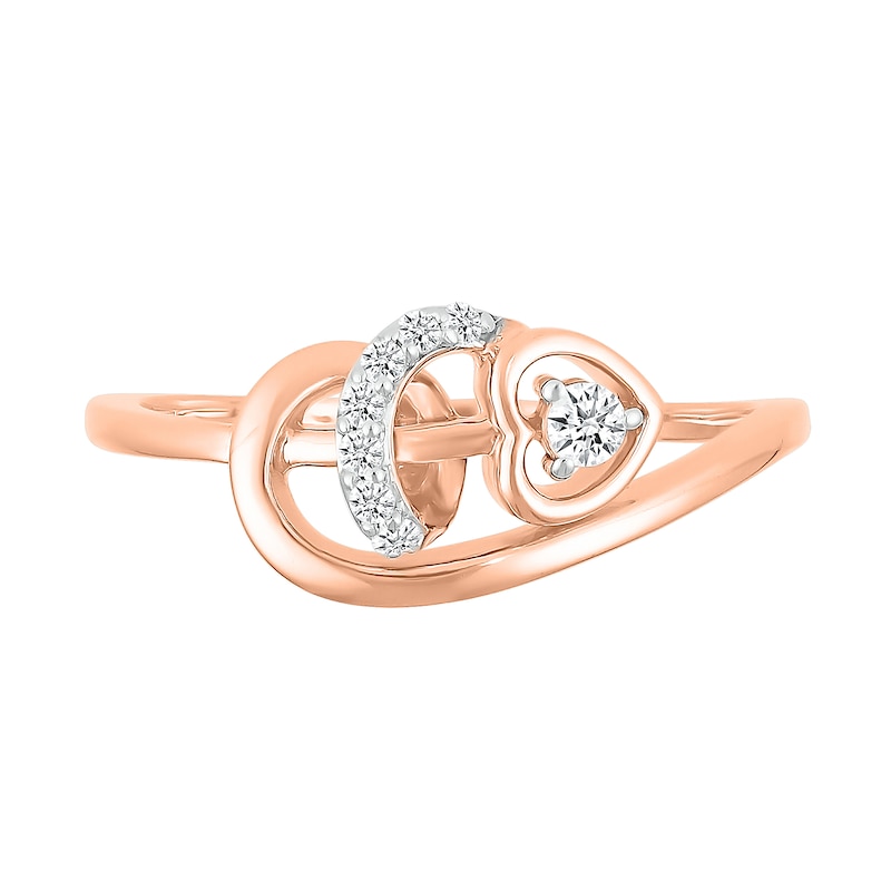 Main Image 3 of 1/10 CT. T.W. Diamond Sideways Heart Twirl Ribbon Promise Ring in 10K Rose Gold