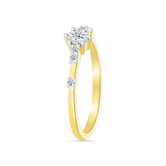 1/6 CT. T.w. Diamond Station Seven Stone Promise Ring in Sterling Silver with 14K Gold Plate