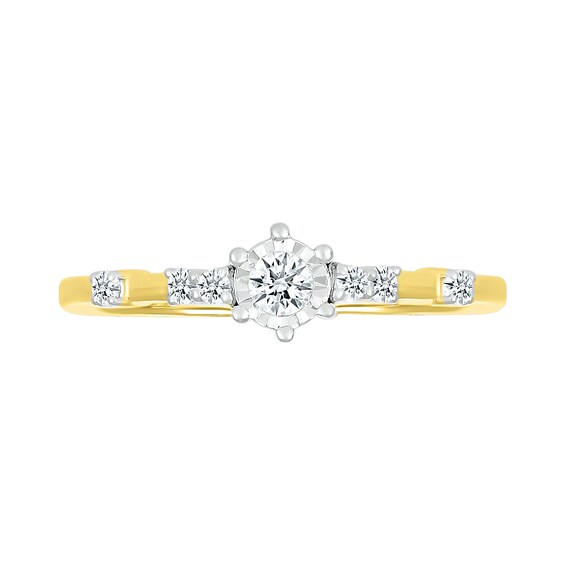 1/6 CT. T.w. Diamond Station Seven Stone Promise Ring in Sterling Silver with 14K Gold Plate