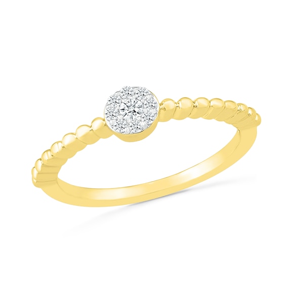 1/10 CT. T.w. Multi-Diamond Bead Shank Promise Ring in Sterling Silver with 14K Gold Plate
