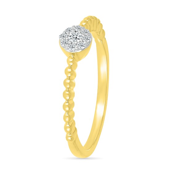 1/10 CT. T.w. Multi-Diamond Bead Shank Promise Ring in Sterling Silver with 14K Gold Plate