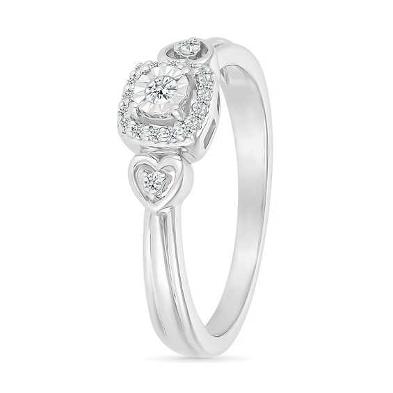 1/10 CT. T.w. Diamond Square Frame Heart-Sides Promise Ring in Sterling Silver