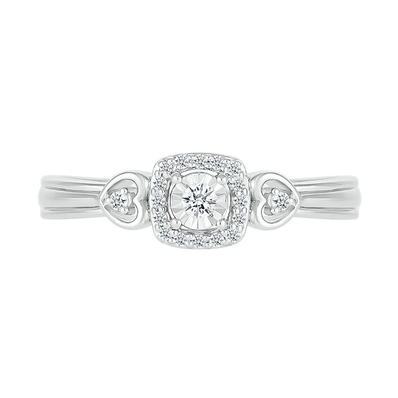 1/10 CT. T.w. Diamond Square Frame Heart-Sides Promise Ring in Sterling Silver