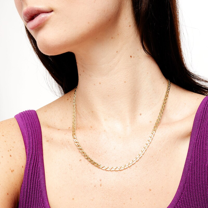 4.7mm Multi-Finish Double Curb Chain Necklace in Hollow 10K Gold - 18"