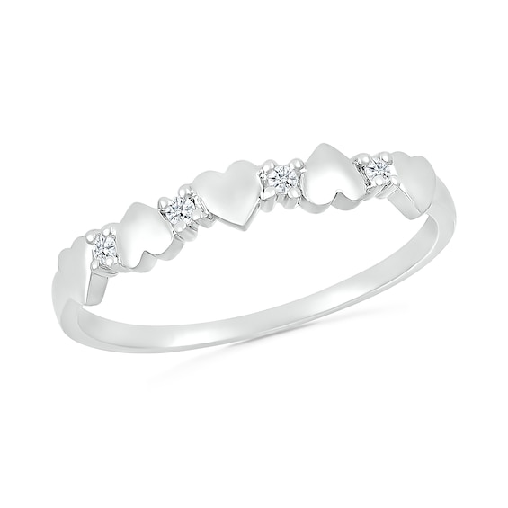 1/20 CT. T.w. Diamond Alternating Five Heart Promise Ring in Sterling Silver