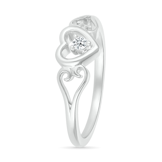 1/20 CT. Diamond Solitaire Heart Scroll Shank Promise Ring in Sterling Silver