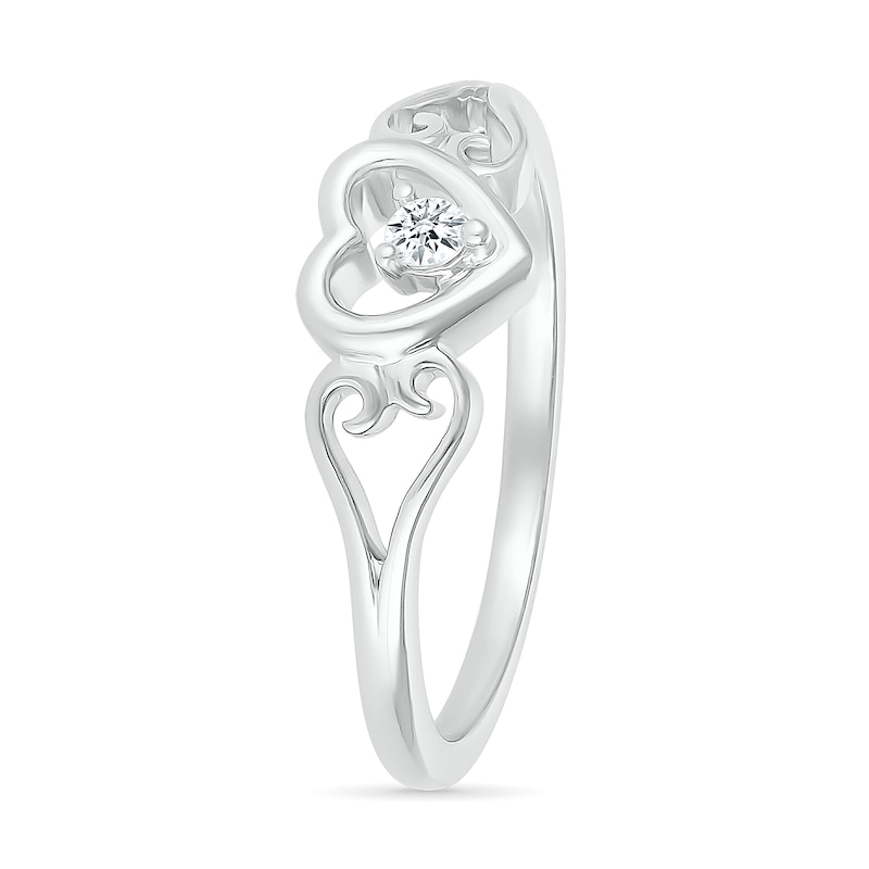 Main Image 2 of 1/20 CT. Diamond Solitaire Heart Scroll Shank Promise Ring in Sterling Silver