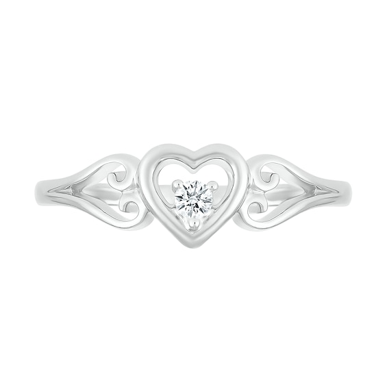 1/20 CT. Diamond Solitaire Heart Scroll Shank Promise Ring in Sterling Silver