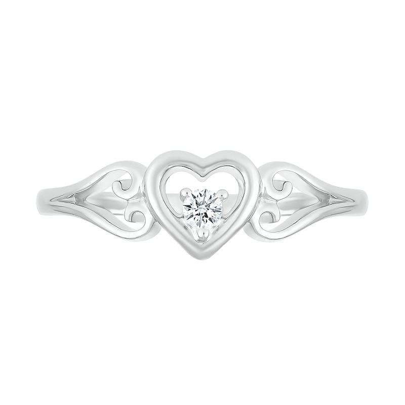 Main Image 3 of 1/20 CT. Diamond Solitaire Heart Scroll Shank Promise Ring in Sterling Silver
