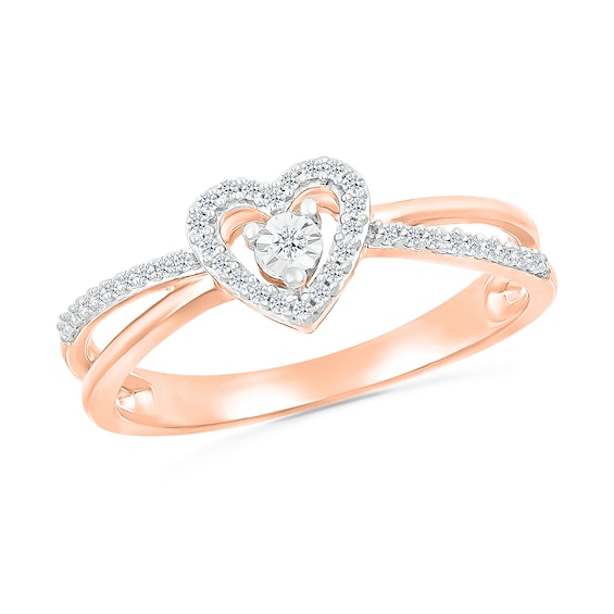 1/8 CT. T.w. Diamond Heart Frame Criss-Cross Promise Ring in 10K Rose Gold