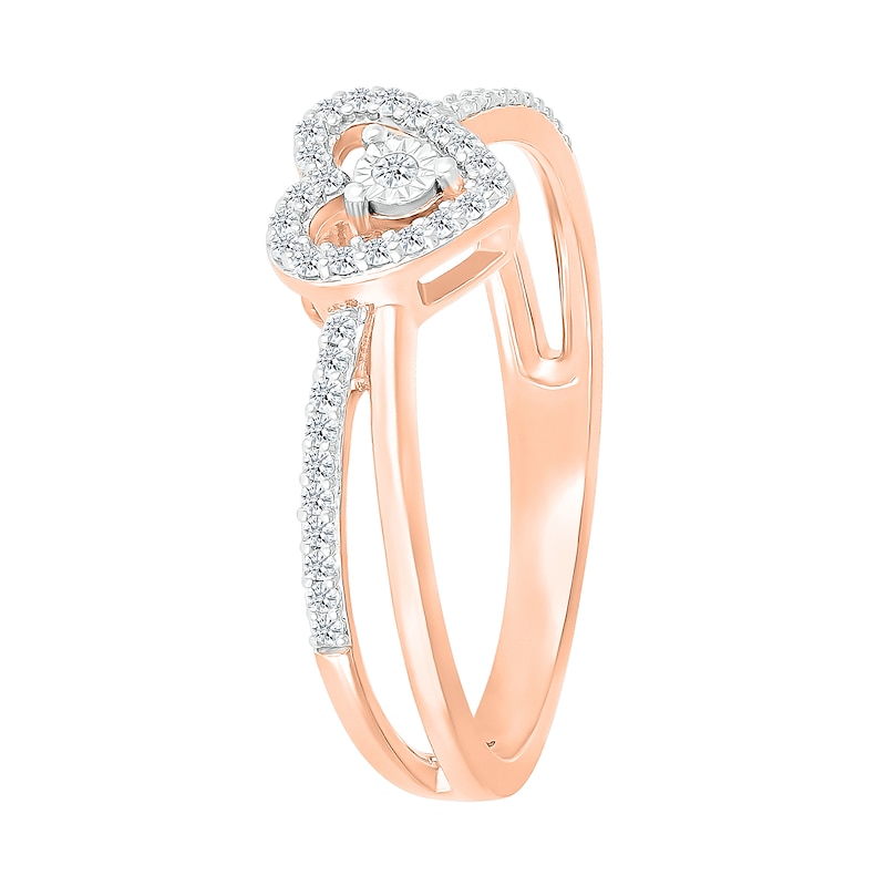 1/8 CT. T.W. Diamond Heart Frame Criss-Cross Promise Ring in 10K Rose Gold