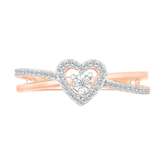 1/8 CT. T.w. Diamond Heart Frame Criss-Cross Promise Ring in 10K Rose Gold