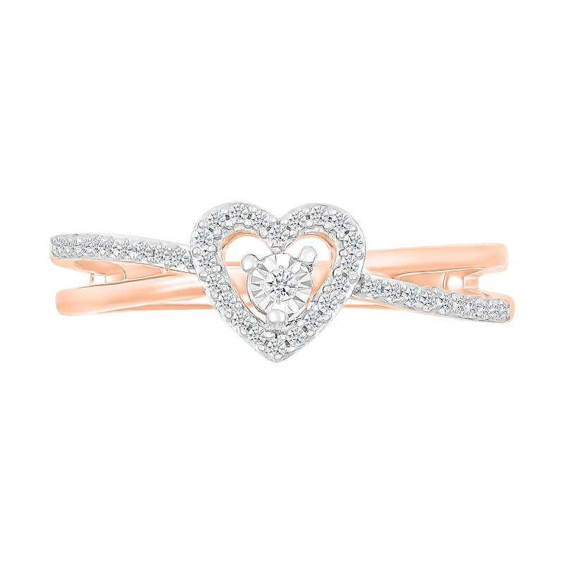 1/8 CT. T.W. Diamond Heart Frame Criss-Cross Promise Ring in 10K Rose Gold