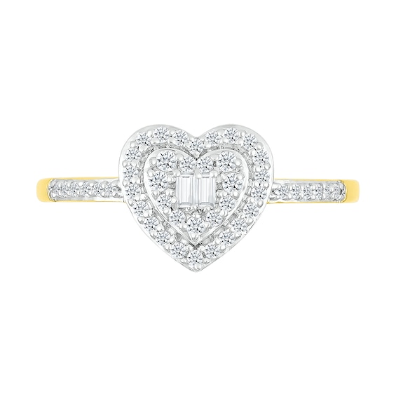 1/4 CT. T.w. Baguette and Round Diamond Double Heart Frame Promise Ring in 10K Gold