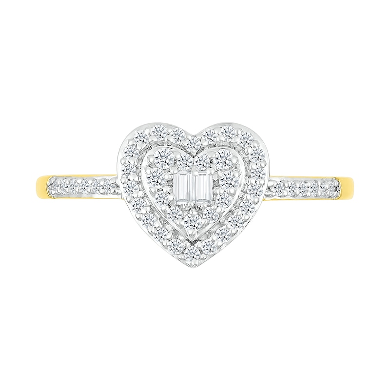 Main Image 3 of 1/4 CT. T.W. Baguette and Round Diamond Double Heart Frame Promise Ring in 10K Gold