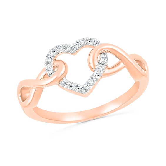 1/10 CT. T.w. Diamond Interlocking Infinity-Sides Heart Promise Ring in 10K Rose Gold