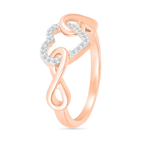 1/10 CT. T.w. Diamond Interlocking Infinity-Sides Heart Promise Ring in 10K Rose Gold