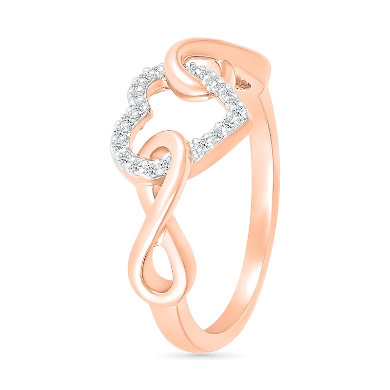Main Image 2 of 1/10 CT. T.W. Diamond Interlocking Infinity-Sides Heart Promise Ring in 10K Rose Gold