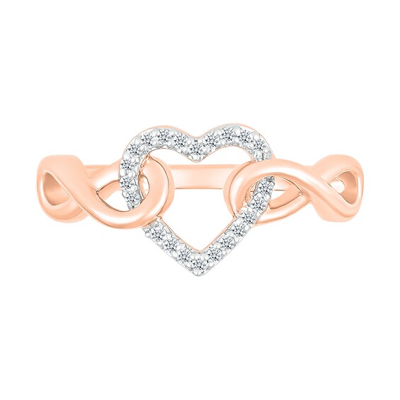 1/10 CT. T.w. Diamond Interlocking Infinity-Sides Heart Promise Ring in 10K Rose Gold