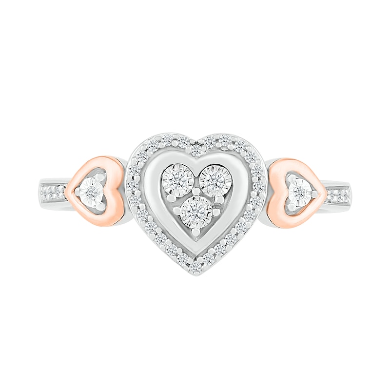 Main Image 3 of 1/8 CT. T.W. Diamond Heart Frame Heart-Sides Promise Ring in Sterling Silver and 10K Rose Gold