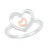 Thumbnail Image 1 of 1/20 CT. T.W. Diamond Large and Tilted Small Heart Promise Ring in Sterling Silver and 10K Rose Gold