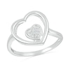Thumbnail Image 1 of 1/20 CT. T.W. Heart-Shaped Multi-Diamond Large and Small Open Frame Tilted Heart Promise Ring in Sterling Silver