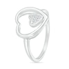 Thumbnail Image 2 of 1/20 CT. T.W. Heart-Shaped Multi-Diamond Large and Small Open Frame Tilted Heart Promise Ring in Sterling Silver
