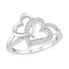 Thumbnail Image 1 of 1/6 CT. T.W. Diamond Tilted and Sideways Double Interlocking Hearts Split Shank Promise Ring in Sterling Silver