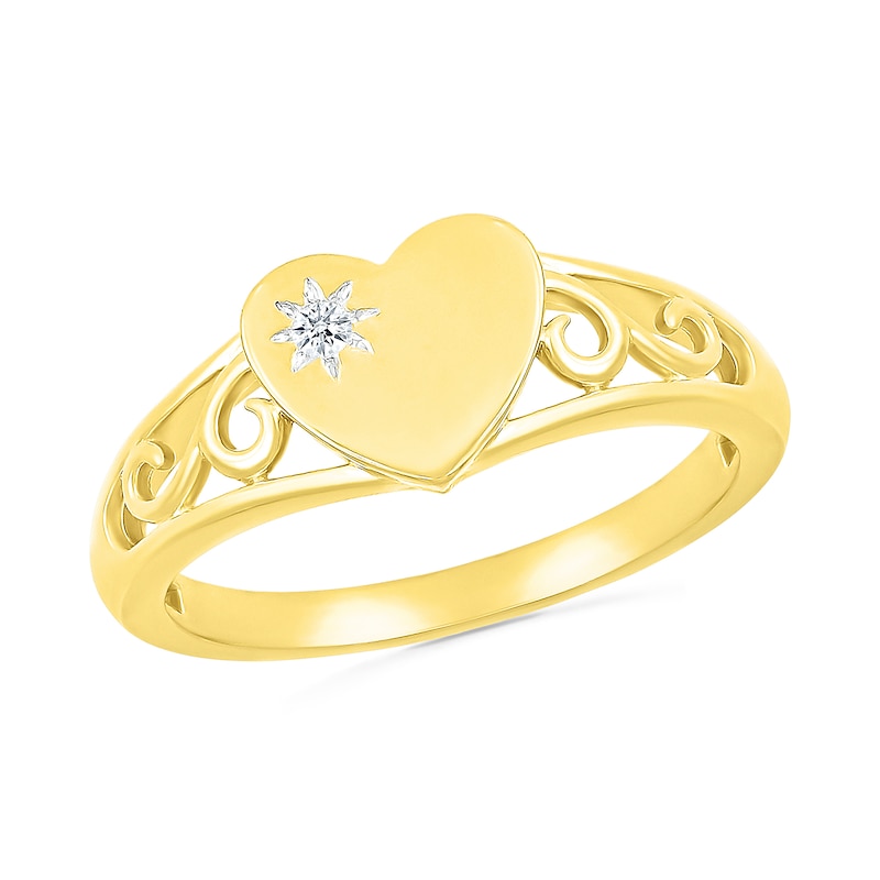 Main Image 1 of Diamond Accent Etched Sun Heart Scroll Open Shank Promise Ring in Sterling Silver with 14K Gold Plate