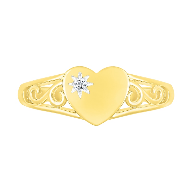 Main Image 3 of Diamond Accent Etched Sun Heart Scroll Open Shank Promise Ring in Sterling Silver with 14K Gold Plate