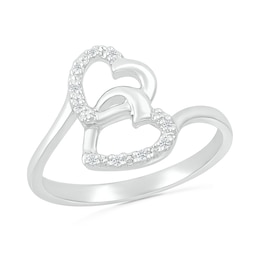 1/20 CT. T.W. Diamond Titled Interlocking Hearts Promise Ring in Sterling Silver