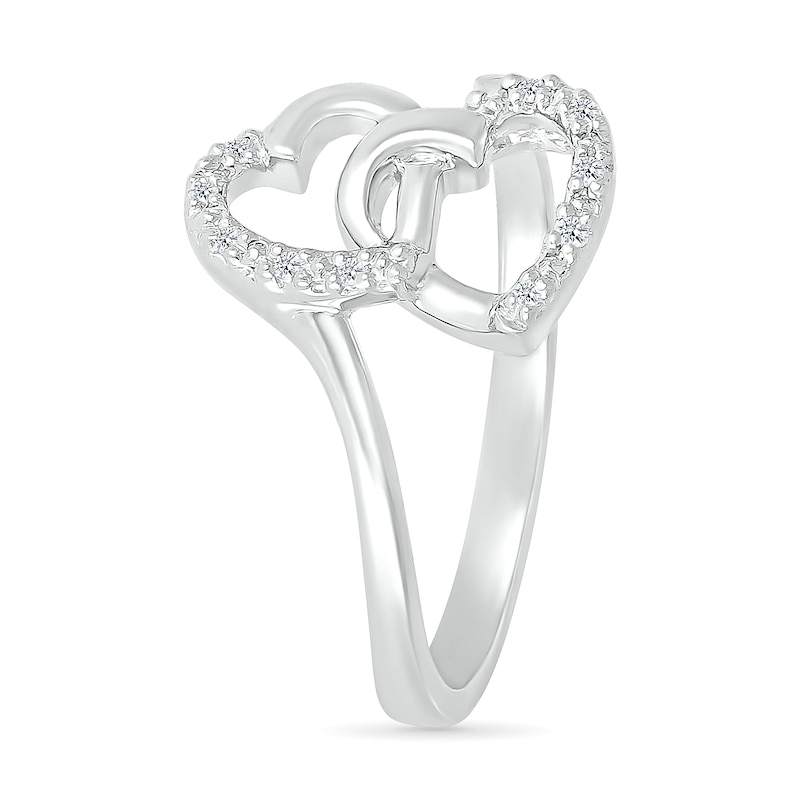 Main Image 2 of 1/20 CT. T.W. Diamond Titled Interlocking Hearts Promise Ring in Sterling Silver