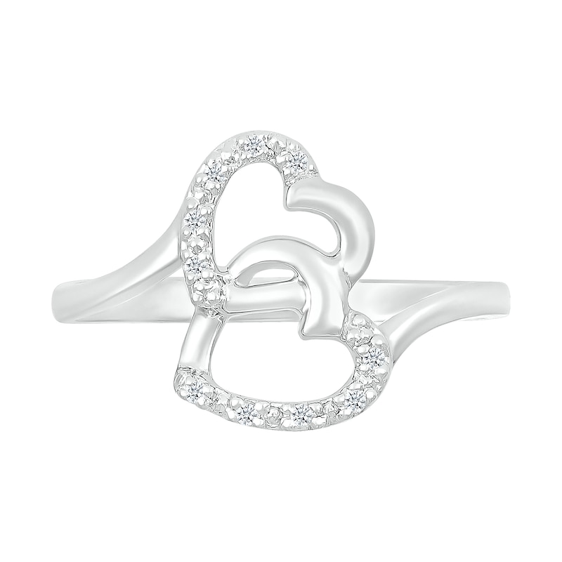 Main Image 3 of 1/20 CT. T.W. Diamond Titled Interlocking Hearts Promise Ring in Sterling Silver