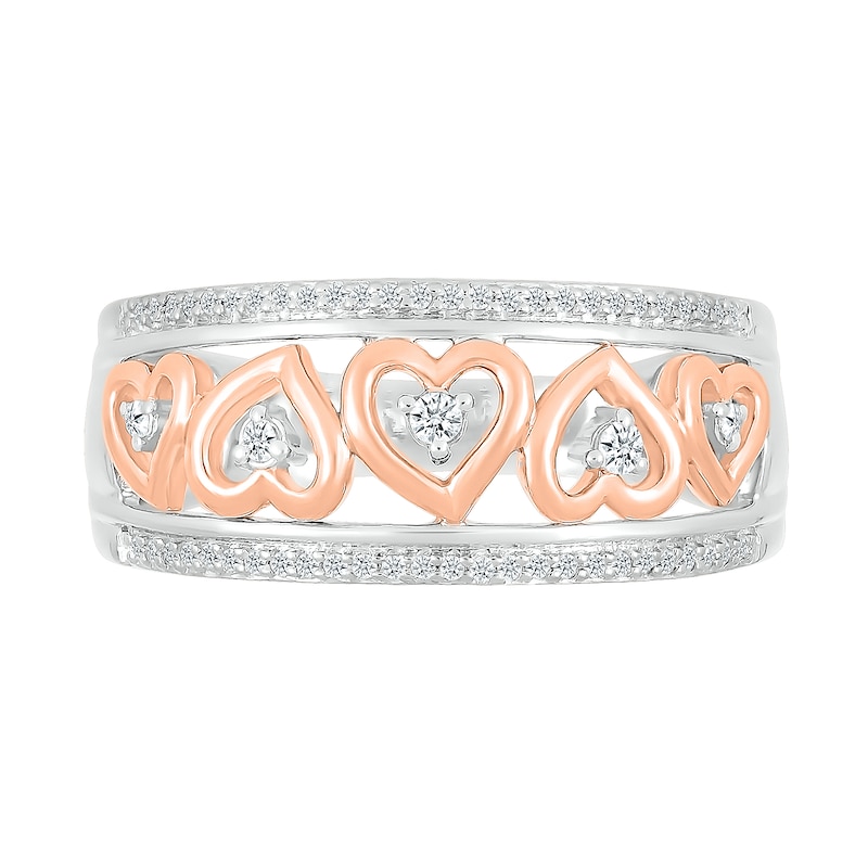 Main Image 3 of 1/6 CT. T.W. Diamond Alternating Heart Frame Promise Ring in Sterling Silver and 14K Rose Gold Plate