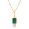 Thumbnail Image 0 of Emerald-Cut Lab-Created Emerald and White Lab-Created Sapphire Charm Pendant in 14K Gold