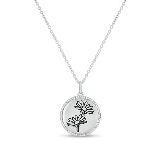 1/10 CT. T.w. Diamond Alternating Beaded Frame Engravable Birth Flower Pendant in Sterling Silver (1 Flower)
