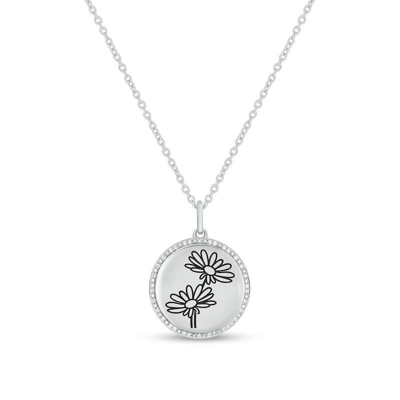 Main Image 1 of 1/10 CT. T.W. Diamond Alternating Beaded Frame Engravable Birth Flower Pendant in Sterling Silver (1 Flower)