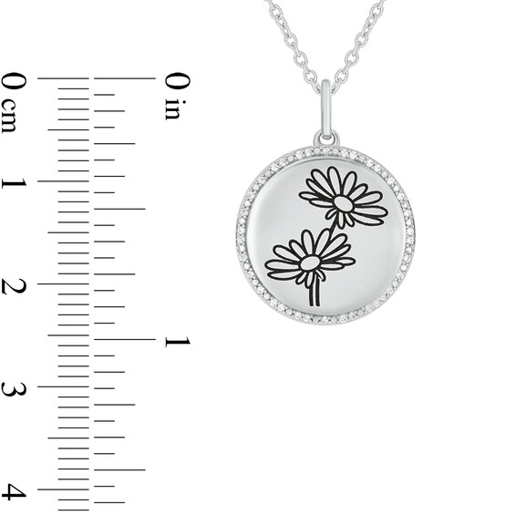 1/10 CT. T.w. Diamond Alternating Beaded Frame Engravable Birth Flower Pendant in Sterling Silver (1 Flower)
