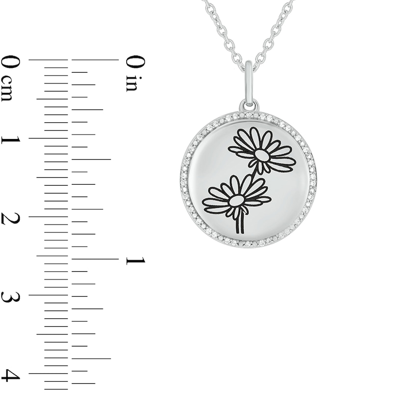 Main Image 2 of 1/10 CT. T.W. Diamond Alternating Beaded Frame Engravable Birth Flower Pendant in Sterling Silver (1 Flower)