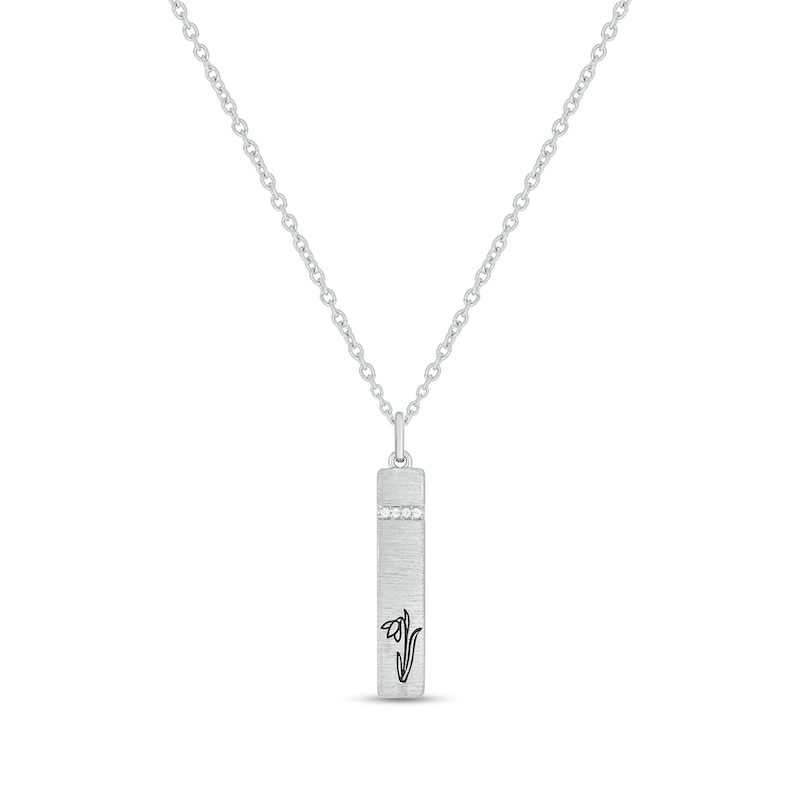 Main Image 1 of Diamond Accent Engravable Birth Flower Vertical Bar Pendant in Sterling Silver (1 Flower)