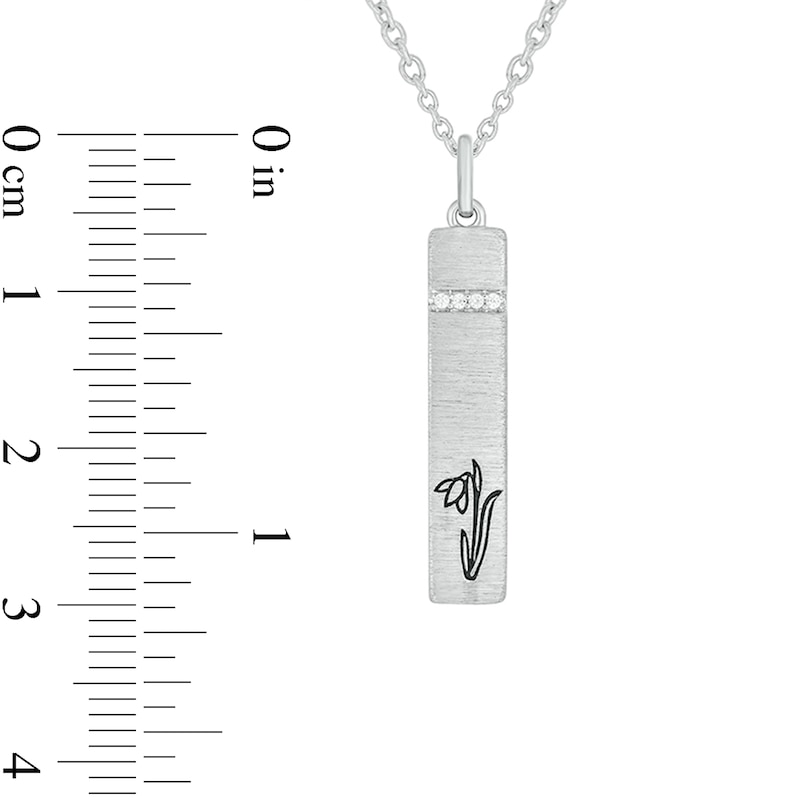Main Image 2 of Diamond Accent Engravable Birth Flower Vertical Bar Pendant in Sterling Silver (1 Flower)